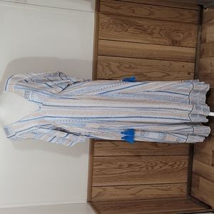 Lulu's Striped Maxi Dress Pom Pom Trim Sleeves Tassel Ties Details Size Medium